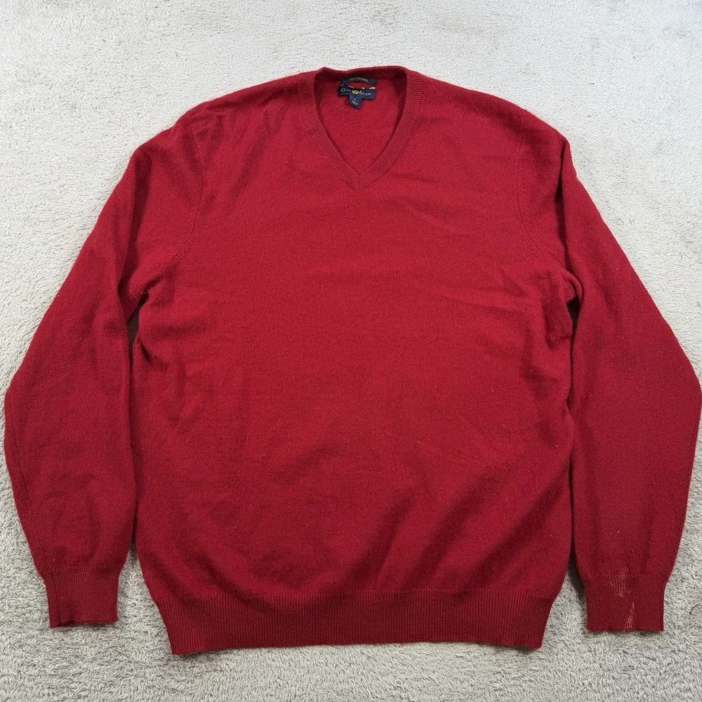 Club Room Sweater Mens Large Red 100% Cashmere V-Neck Pullover Soft Lightweight